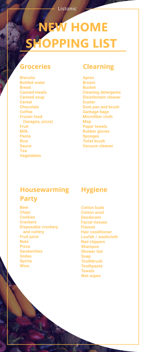 new home shopping list - template