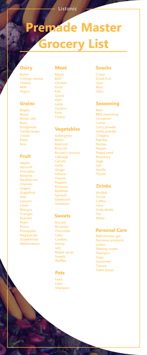 premade master grocery list - template